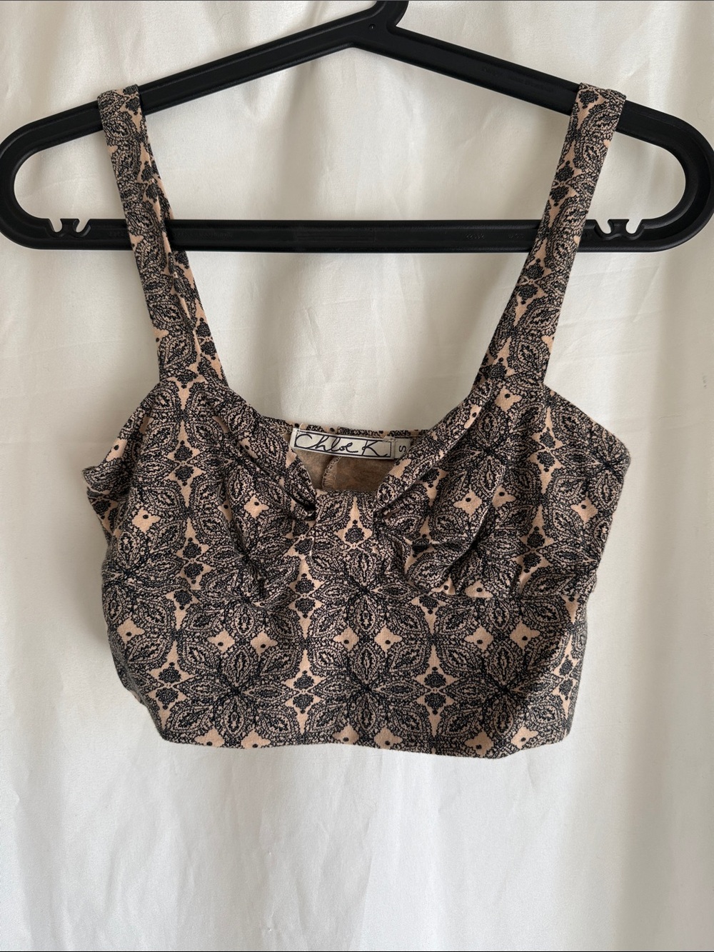 Chloe K Beige Top with Black Medallion Print